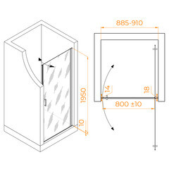 Душевая дверь RGW LE 003Gr стекло прозрачное 90х195 см профиль серый 6 мм распашная (351200309-110) - фото 4