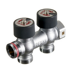 Изображение товара Коллектор Рехау 3/4 ВР(г) х 2 выхода 3/4 НР(ш) ЕК х 3/4 НР(ш) регулируемый (11316443001)