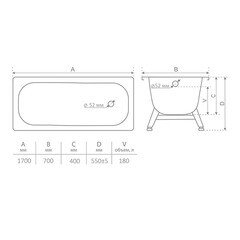 Ванна стальная Antika 170х70 см с ножками (А-70001) - фото 2