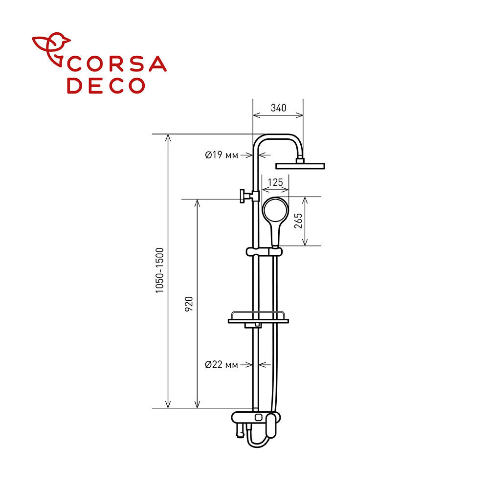 Душевая система Corsa Deco CX с верхним душем с лейкой со смесителем графит (SSFCX230SMG) Вид№2