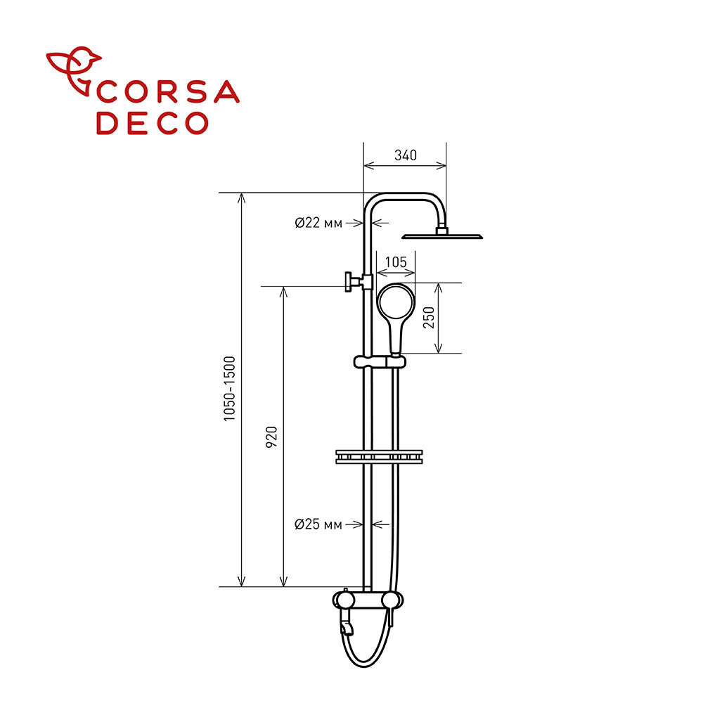 Душевая система Corsa Deco NX с верхним душем с лейкой со смесителем черный (SSFNX300SB) Вид№2