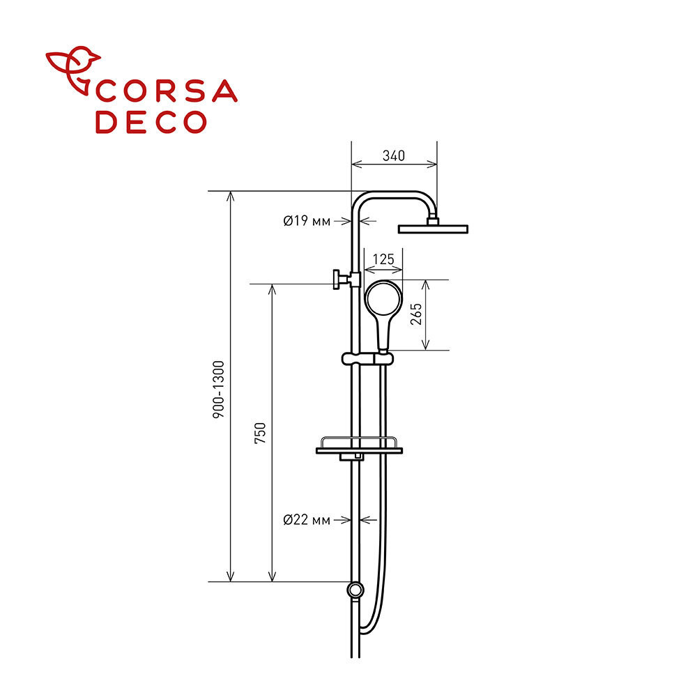 фото Душевой комплект corsa deco cx с верхним душем с лейкой хром (sscx230s)