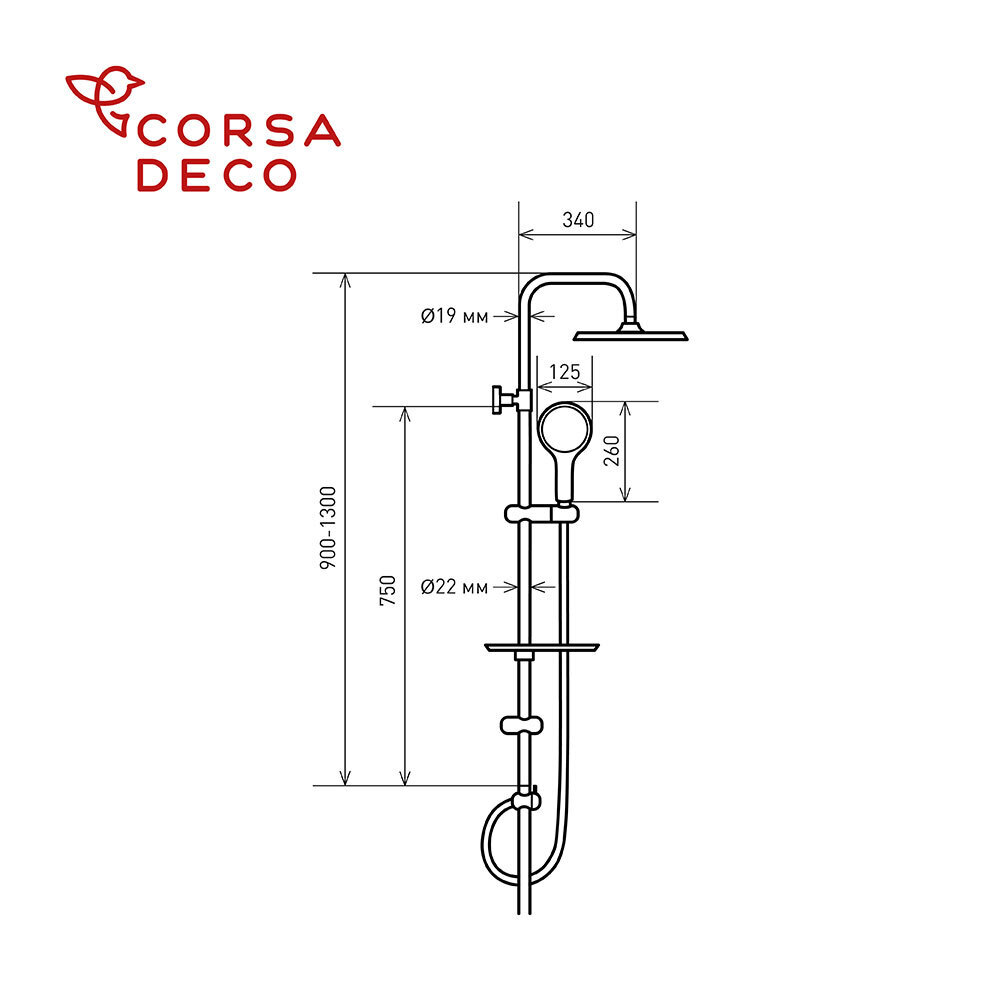 фото Душевой комплект corsa deco ax с верхним душем с лейкой хром (ssax250s)