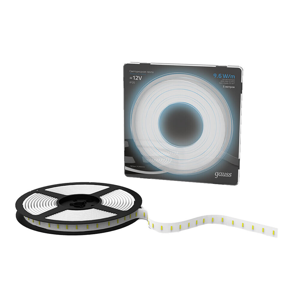 Изображение товара Светодиодная лента Gauss SMD 2835 6500K 12 В 5 м самоклеющаяся для освещения