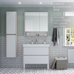 Зеркальный шкаф Aquaton Сканди 85х85х13 см белый/дуб верона - фото 3