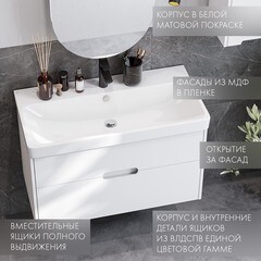 Тумба под раковину Aquaton Оливия 90 см подвесная белая (1A254401OL010) - фото 3