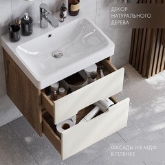 Тумба под раковину Aquaton Оливия 55 см подвесная бежевая/дуб веллингтон (1A254201OLVG0) - фото 4