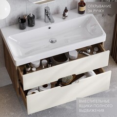 Тумба под раковину Aquaton Оливия 90 см подвесная бежевая/дуб веллингтон (1A254401OLVG0) - фото 3