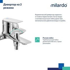 Смеситель для ванны Milardo Azure хром однорычажный с коротким изливом с лейкой (AZUSB00M02) - фото 7