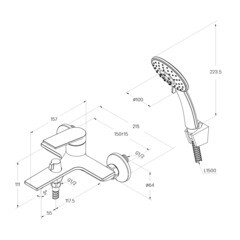 Смеситель для ванны Milardo Azure черный однорычажный с коротким изливом с лейкой (AZUBL00M02) - фото 2