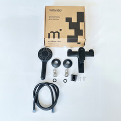 Смеситель для ванны Milardo Azure черный однорычажный с коротким изливом с лейкой (AZUBL00M02) - фото 4