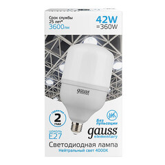 Лампа светодиодная Gauss E27 4000К 40 Вт 3600 Лм 180-240 В цилиндр T120 матовая - фото 4