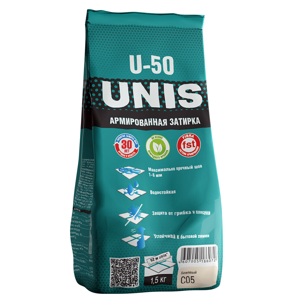

Затирка цементная Unis U-50 С05 бежевая 1,5 кг, Бежевый