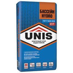 Клей для плитки/ керамогранита/ камня Unis Бассейн Hydro влагостойкий серый класс C2 T 25 кг