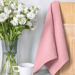 Полотенце вафельное кухонное Verossa Пион 40х70 см розовое - фото 2