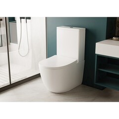 Унитаз-компакт Abber Bequem безободковый с горизонтальным выпуском с сиденьем дюропласт микролифт белый (AC1110) - фото 2