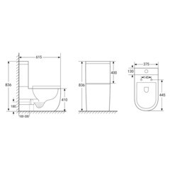 Унитаз-компакт Abber Bequem безободковый с горизонтальным выпуском с сиденьем дюропласт микролифт белый (AC1110) - фото 3