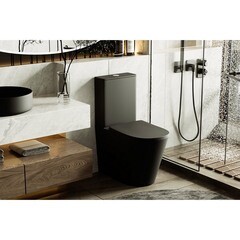 Унитаз-компакт Abber Bequem безободковый с горизонтальным выпуском с сиденьем дюропласт микролифт черный матовый (AC1112TMB) - фото 5