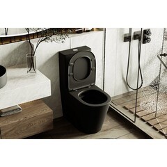 Унитаз-компакт Abber Bequem безободковый с горизонтальным выпуском с сиденьем дюропласт микролифт черный матовый (AC1112TMB) - фото 3