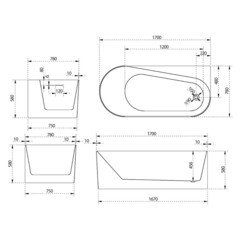 Ванна акриловая Abber 170х78 см правая с ножками (AB9496-1.7 R) - фото 2
