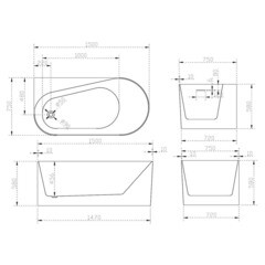 Ванна акриловая Abber 150х75 см левая с ножками (AB9496-1.5 L) - фото 2