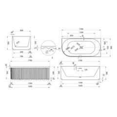Ванна акриловая Abber 170х80 см правая с ножками (AB9412-1.7 R) - фото 2