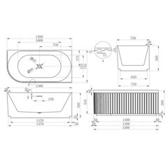 Ванна акриловая Abber 150х75 см правая с ножками (AB9412-1.5 R) - фото 2