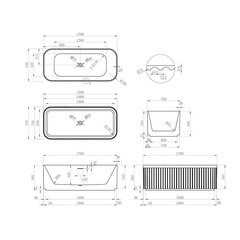Ванна акриловая Abber 170х75 см отдельностоящая с ножками (AB9411-1.7) - фото 3