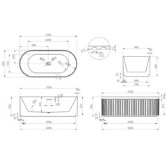 Ванна акриловая Abber 170х80 см отдельностоящая с ножками (AB9410-1.7) - фото 2