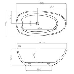 Ванна акриловая Abber 150х75 см отдельностоящая с ножками (AB9356-1.5) - фото 2