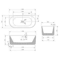Ванна акриловая Abber 170х80 см с ножками (AB9330-1.7) - фото 2