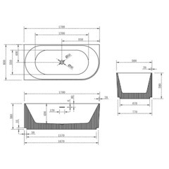 Ванна акриловая Abber 170х80 см левая с ножками (AB9329-1.7 L) - фото 2