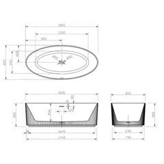 Ванна акриловая Abber 180х85 см отдельностоящая с ножками (AB9327) - фото 2