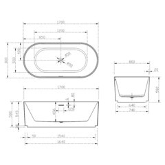 Ванна акриловая Abber 170х80 см отдельностоящая с ножками (AB9325-1.7) - фото 2