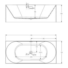 Ванна акриловая Abber 170х75 см отдельностоящая с ножками (AB9281) - фото 2