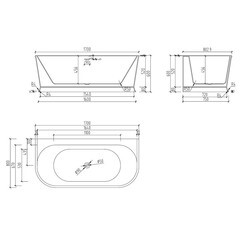 Ванна акриловая Abber 170х80 см с ножками (AB9276) - фото 2
