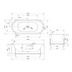 Ванна акриловая Abber 170х75 см отдельностоящая с ножками (AB9443) - фото 3