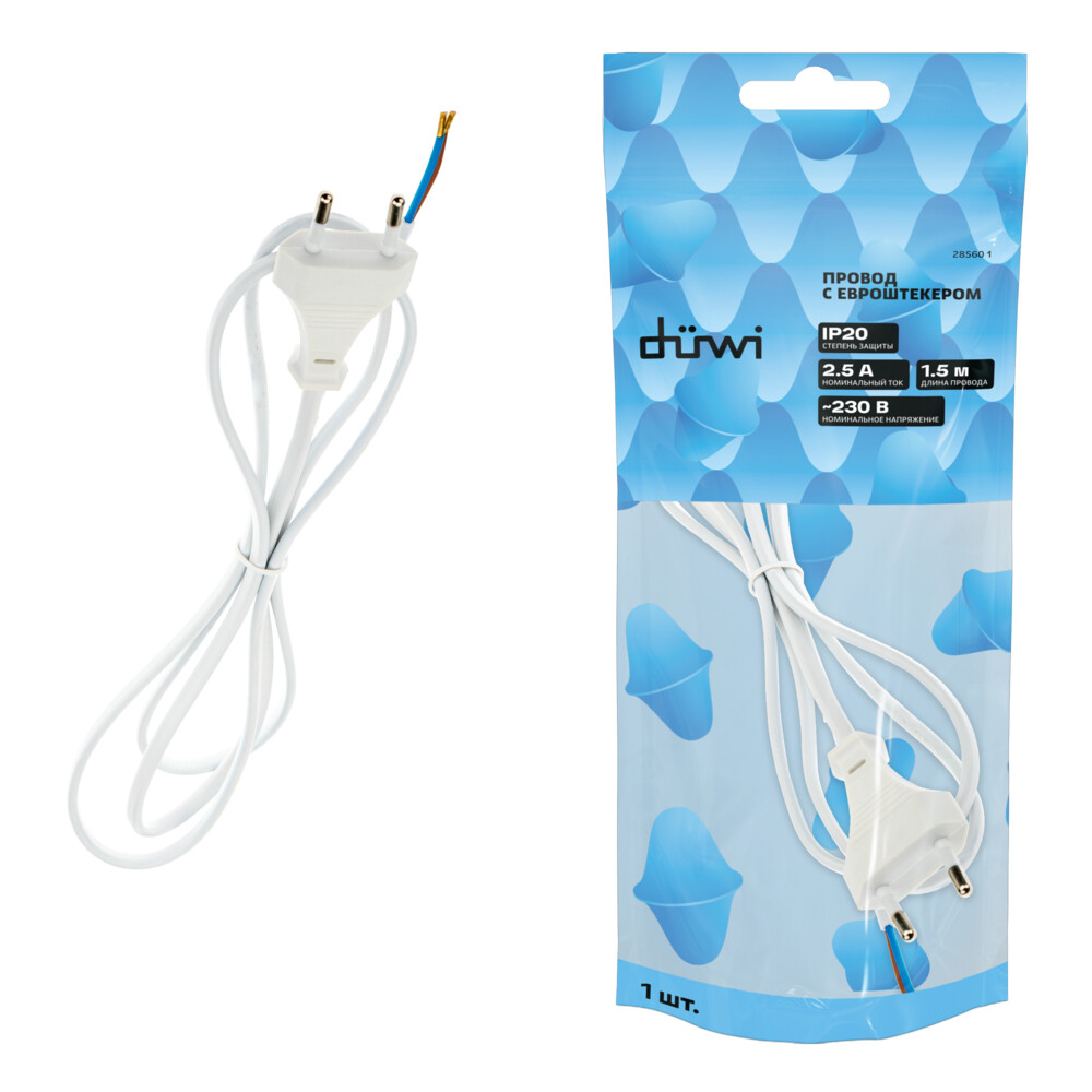 

Кабель для светильника Duwi IP20 230 В 2 м белый (28564 9)