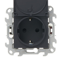 Розетка Simon 24 Harmonie встраиваемая графит со шторками с крышкой (2420448-038) - фото 3