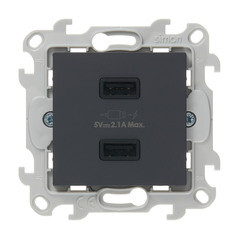 Изображение товара Розетка USB Simon 24 Harmonie встраиваемая графит 2хUSB-А (2411096-038)