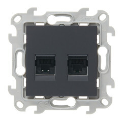 Розетка компьютерная Simon 24 Harmonie встраиваемая графит 2хRJ45 (2450593-038) - фото 1