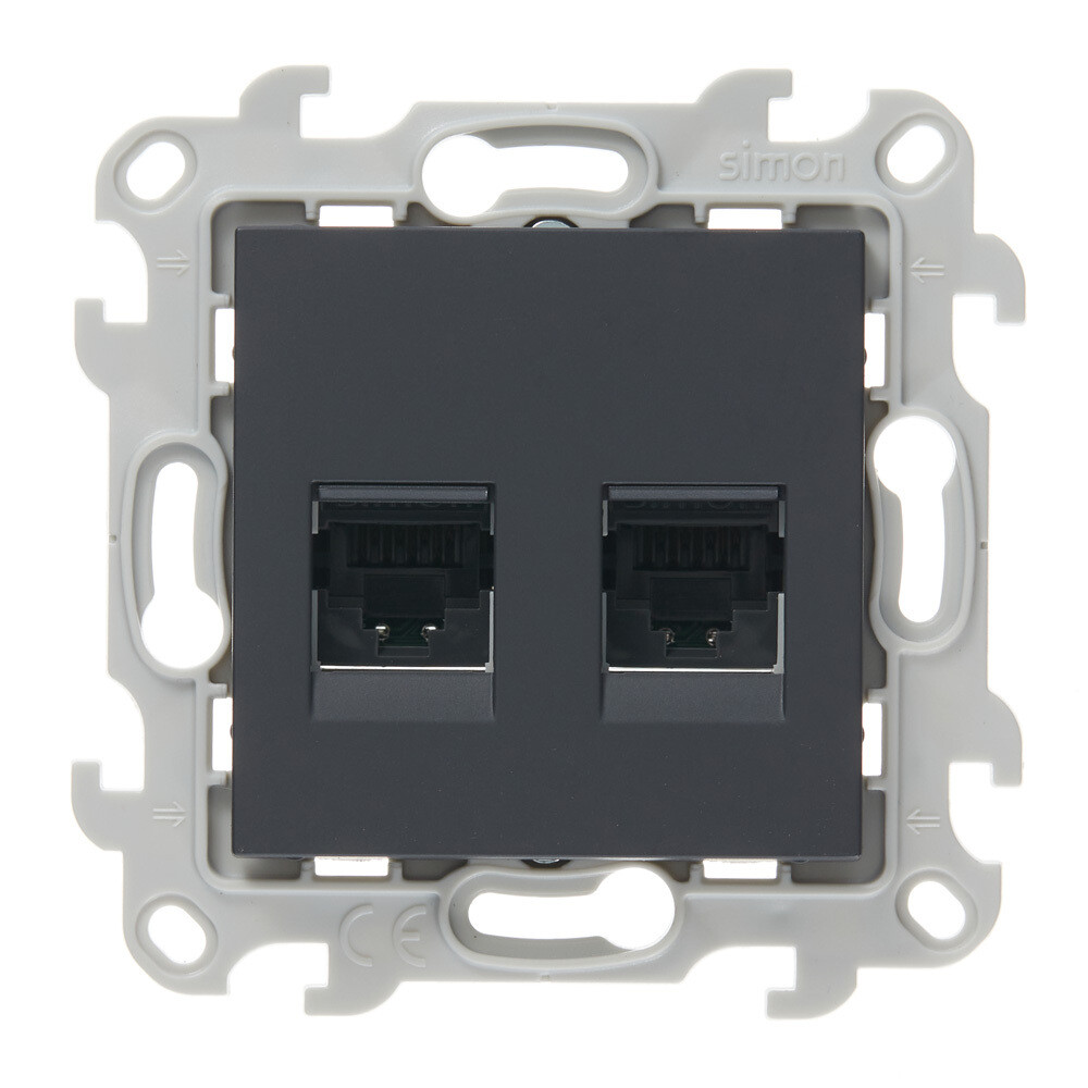 

Розетка компьютерная Simon 24 Harmonie встраиваемая графит 2хRJ45 (2450593-038), Серый