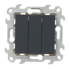 Выключатель Simon 24 Harmonie трехклавишный встраиваемый графит (2450391-038) - фото 1