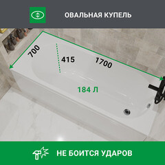 Ванна акриловая 1Marka Monck 170х70 см без ножек (01атл1770) - фото 11