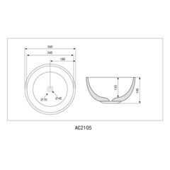 Раковина Abber Bequem 36 см накладная белая (AC2105) - фото 2