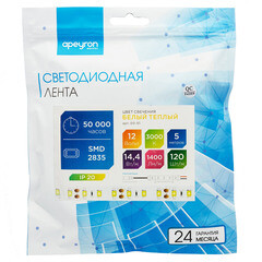 Лента светодиодная SMD 2835 Apeyron (000051) 3000К 72 Вт 12 В IP20 5 м - фото 8