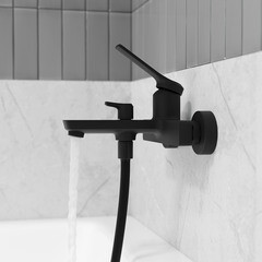 Смеситель для ванны Iddis Parker черный однорычажный с коротким изливом без лейки (PARBL02i02WA) - фото 5