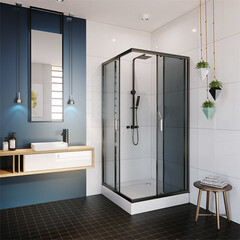 Душевой уголок Alex Baitler черный 90х90х200 см квадрат стекло тонированное 6 мм (AB144-B90) - фото 2