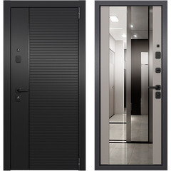 Изображение товара Дверь входная Torex Талса Скай правая крема - черная шагрень с зеркалом 860х2050 мм