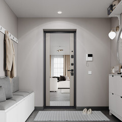 Дверь входная Torex Талса Скай правая крема - черная шагрень с зеркалом 950х2050 мм - фото 14